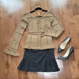 Tan peplum crochet top sweater